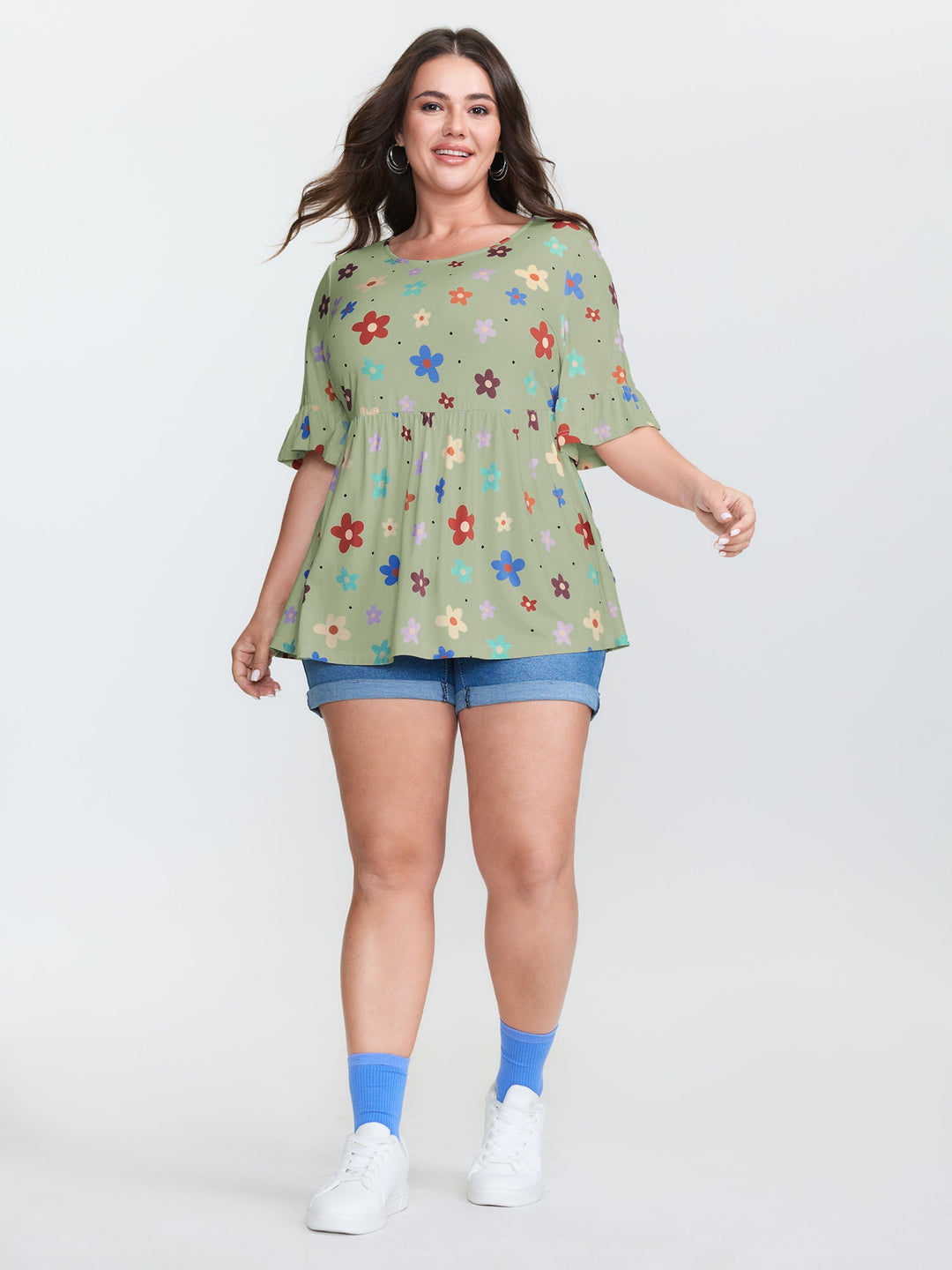 Floral Print Stretchy Knit Top