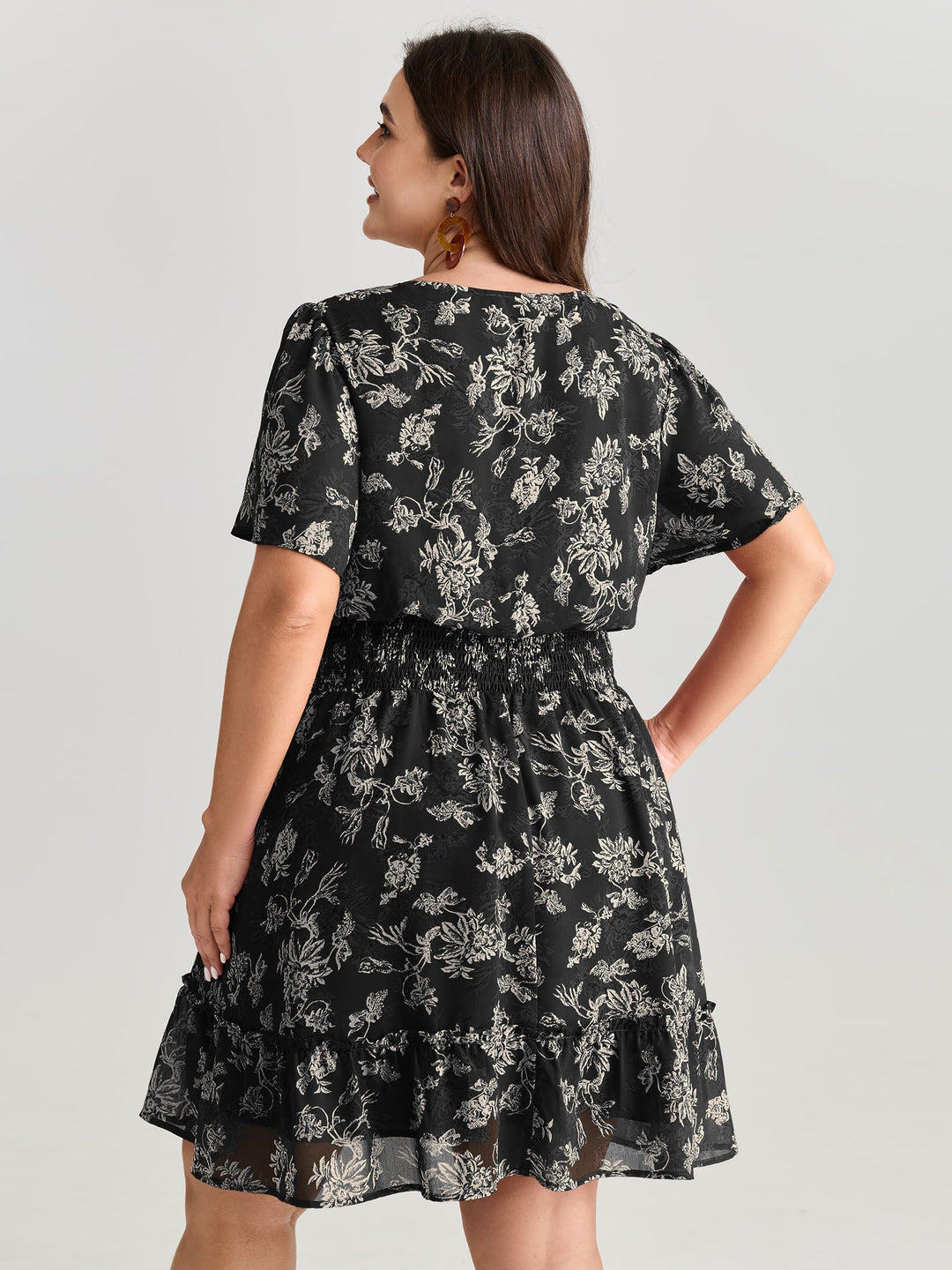 Floral Print Shirred Waist Mini Dress