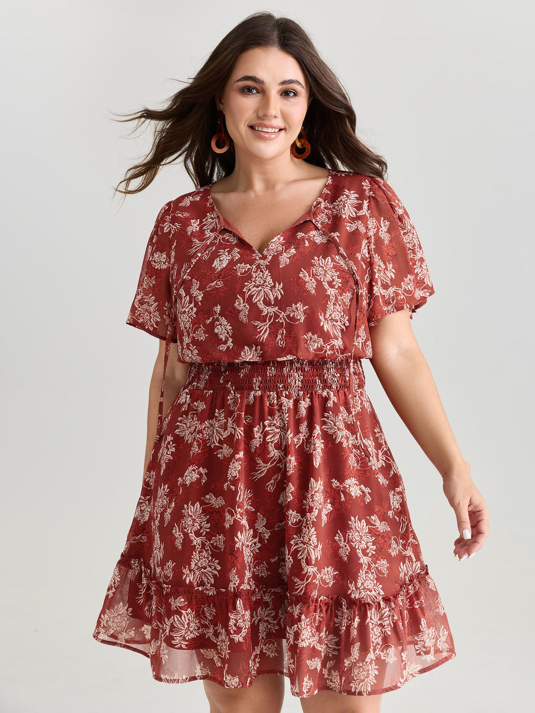 Floral Print Shirred Waist Mini Dress