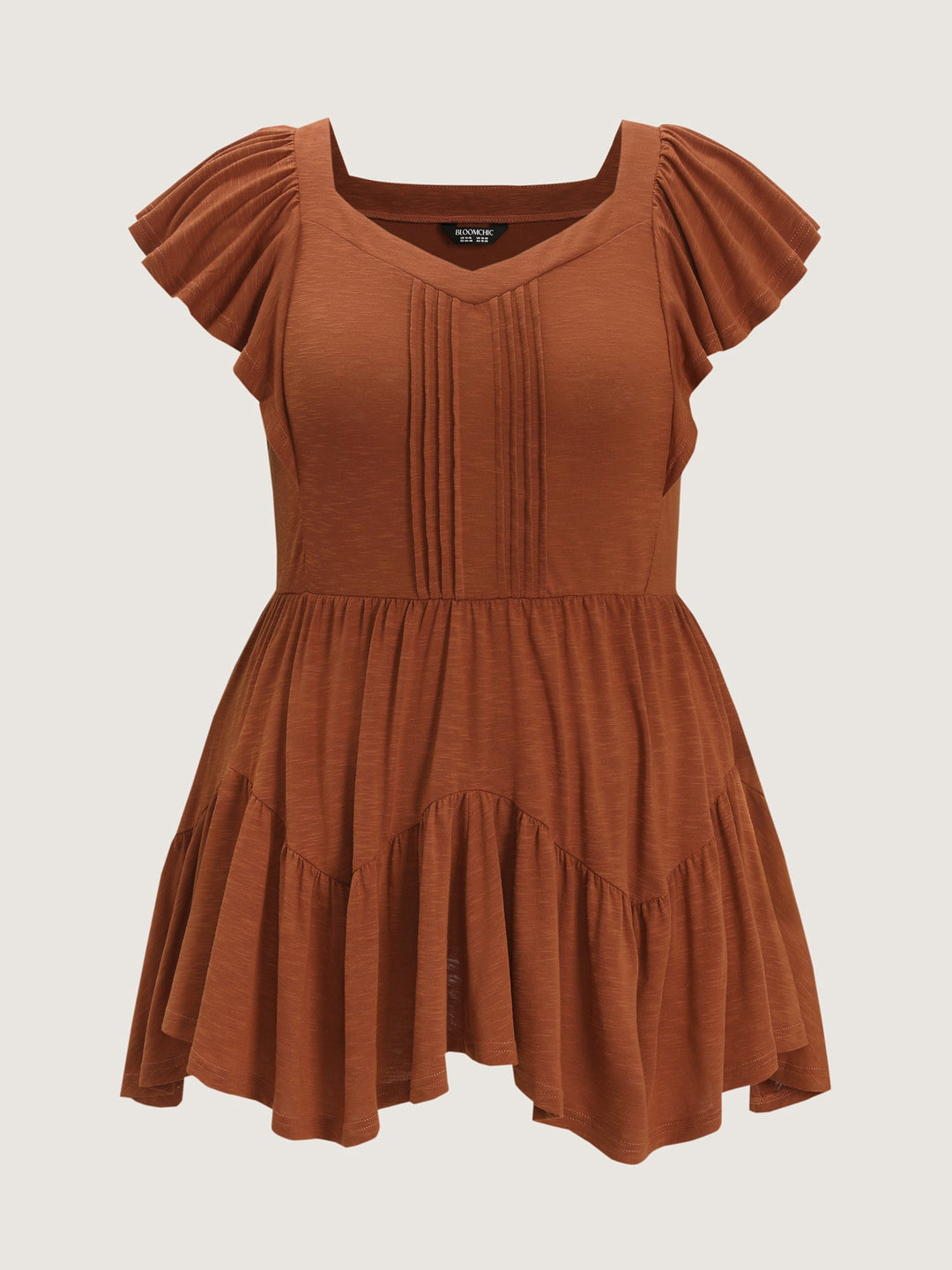 Fit And Flare Flutter Sleeve Shirred Top