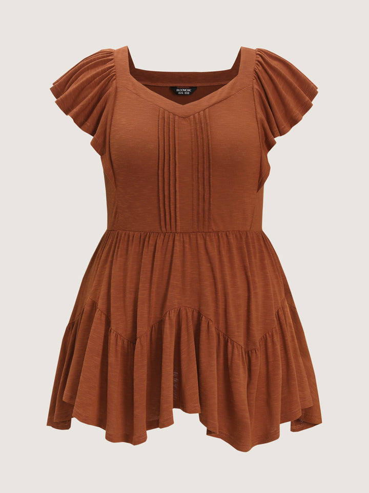 Fit And Flare Flutter Sleeve Shirred Top