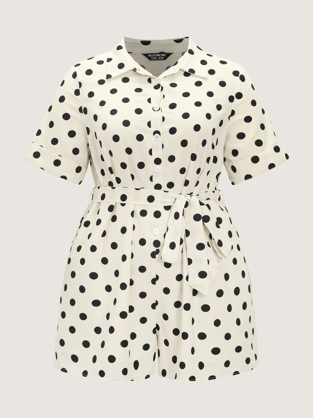 Cotton Linen Polka Dots Side Tie Collared Romper
