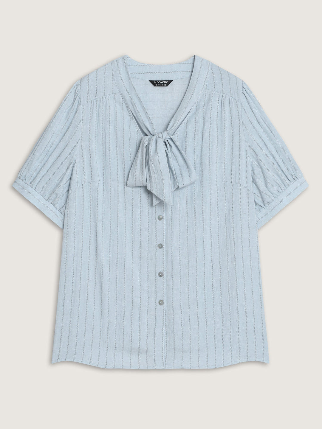 Cotton Bowknot Neckline Button-Down Blouse