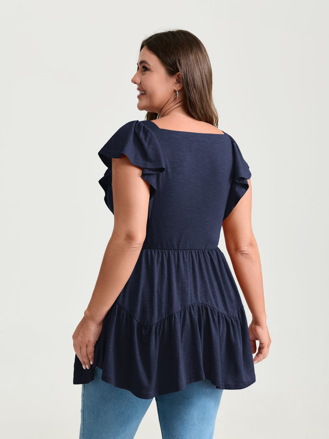 Fit And Flare Flutter Sleeve Shirred Top