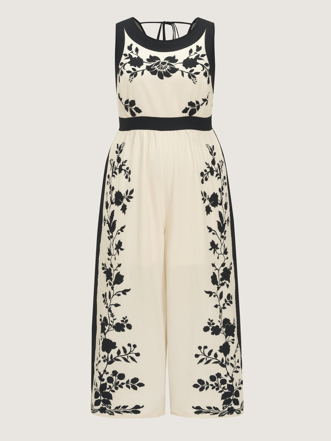 Color Contrast Floral Print Back-Tie Jumpsuit