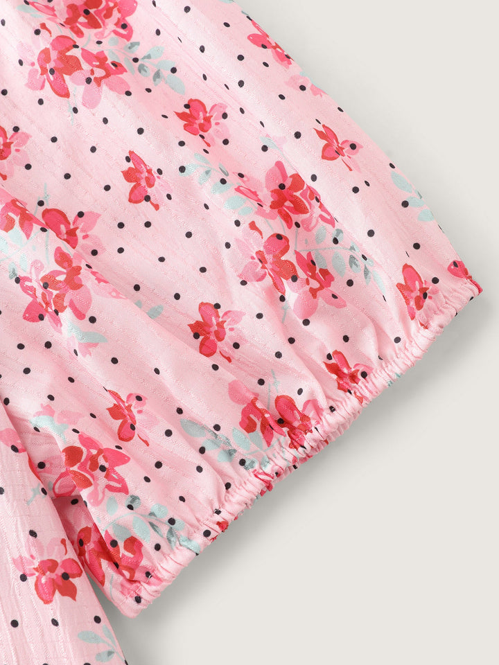 Romantic Floral Print Ruched Blouse