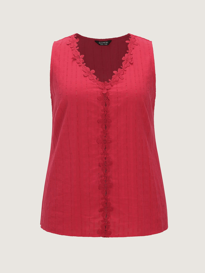 Cotton Floral Lace Detail Textured Tank Top