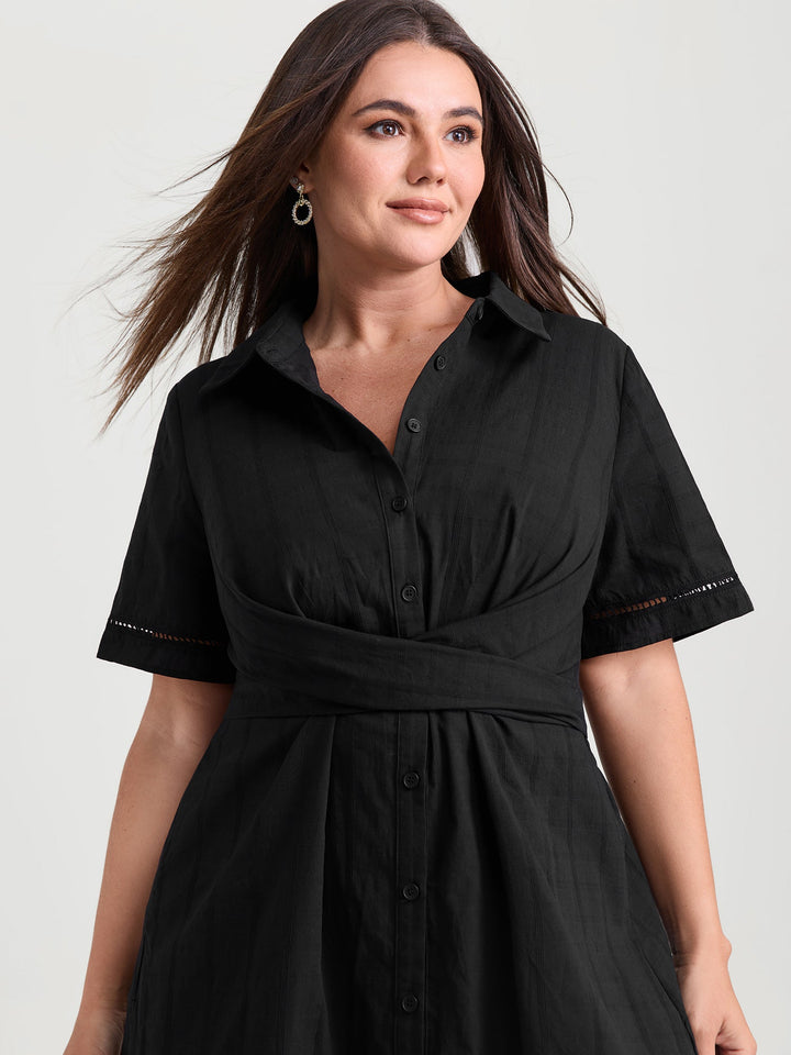 Pure Cotton Textured Overlap Waist Midi Dress