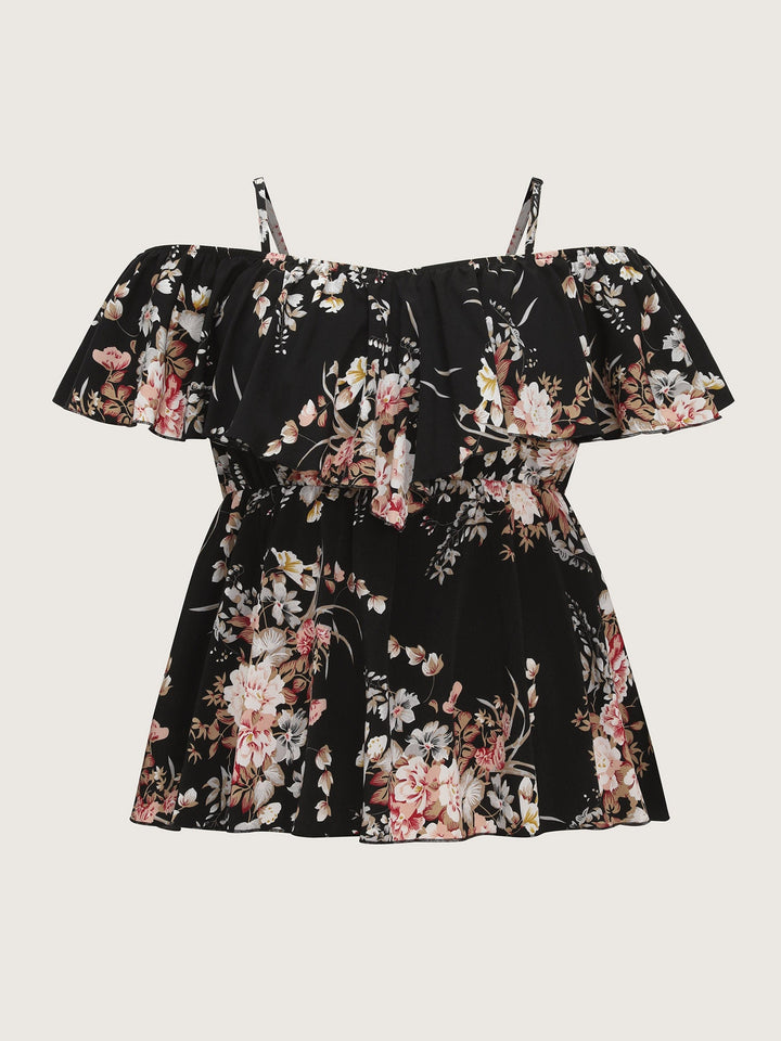 Large Floral Print Cold-Shoulder Blouse