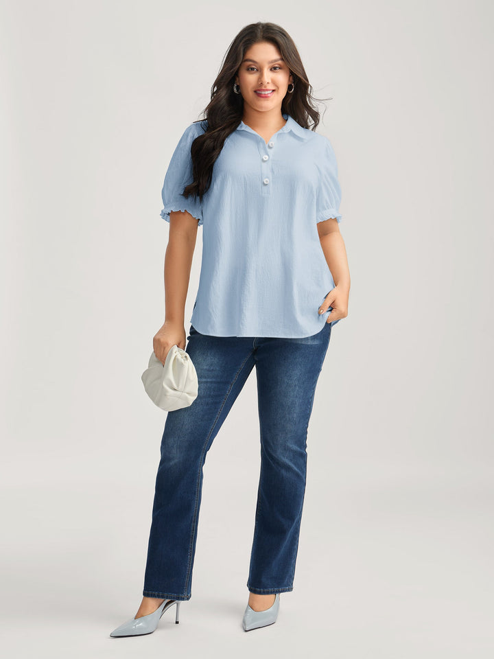 Pure Cotton Ruffled Puffy Sleeve Blouse