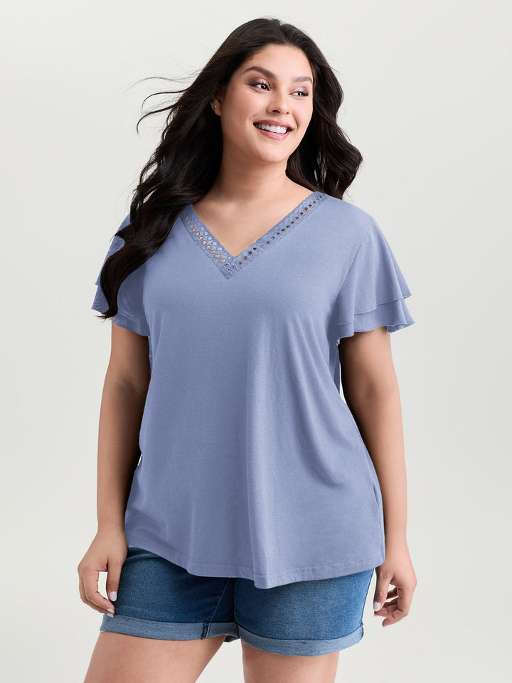 Supersoft Lace Trim Layered Sleeve T-Shirt