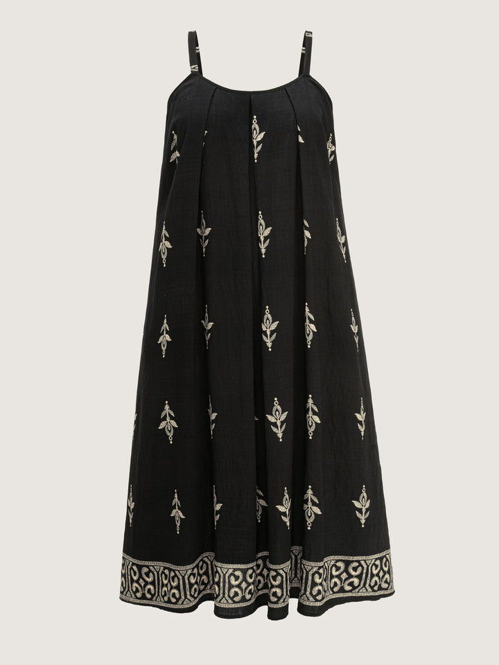 Geometric Print Color Contrast Maxi Dress