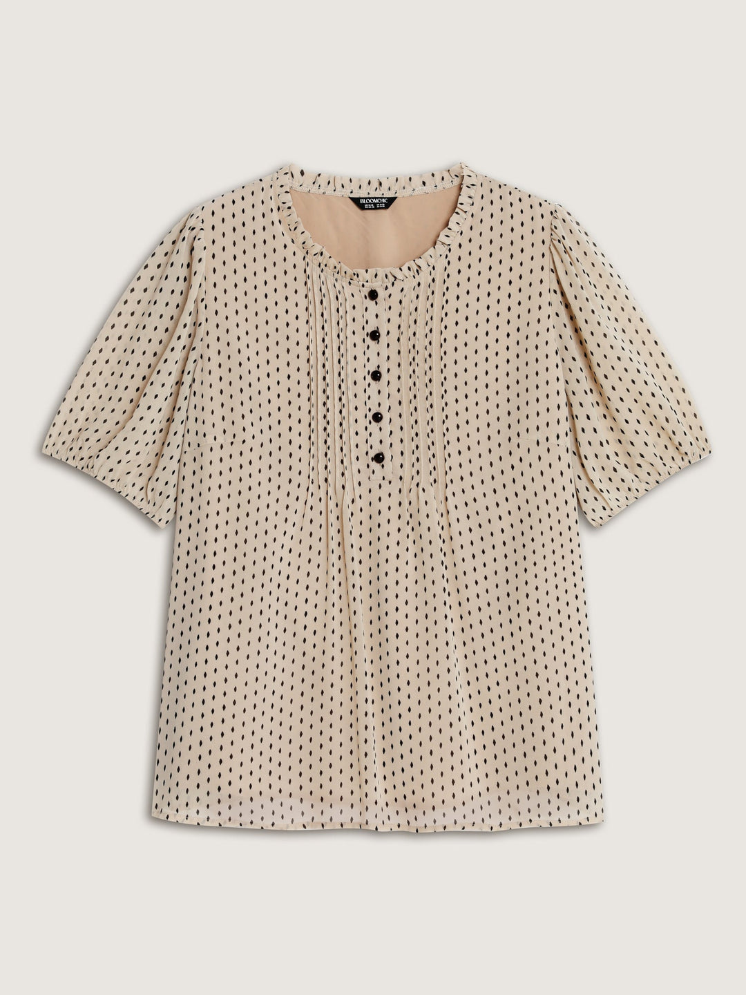 Geometric Print Pleated Ruffled Neck Blouse