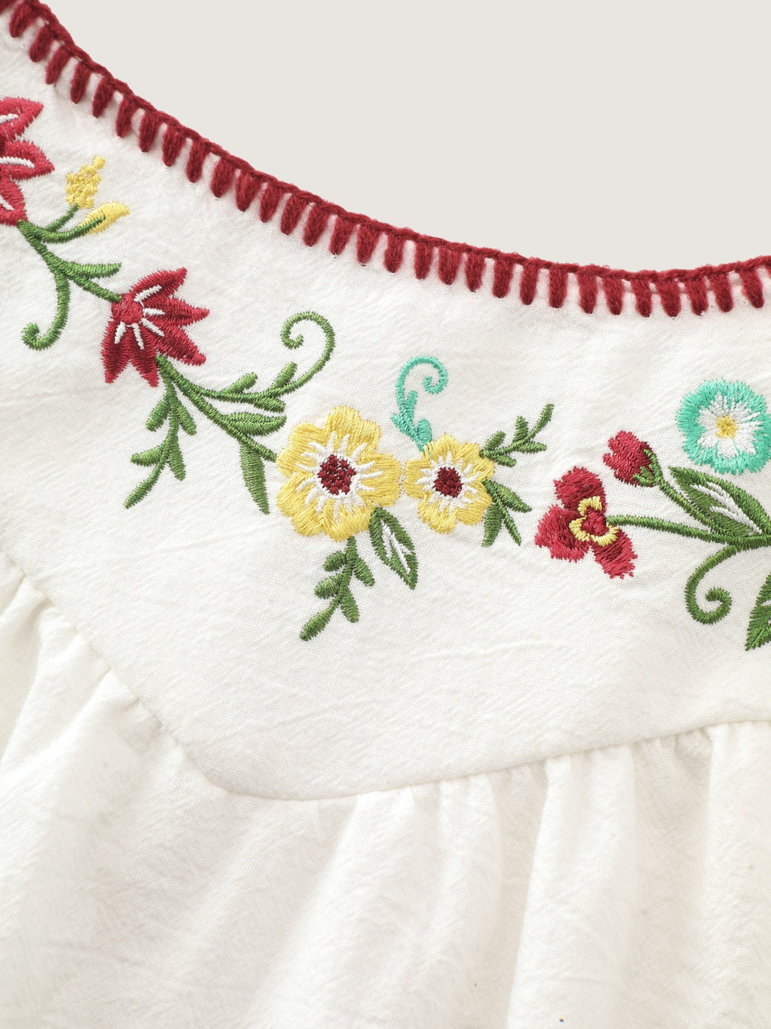 Pure Cotton Floral Embroidered Neckline Tank Top