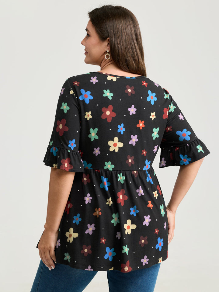 Floral Print Stretchy Knit Top