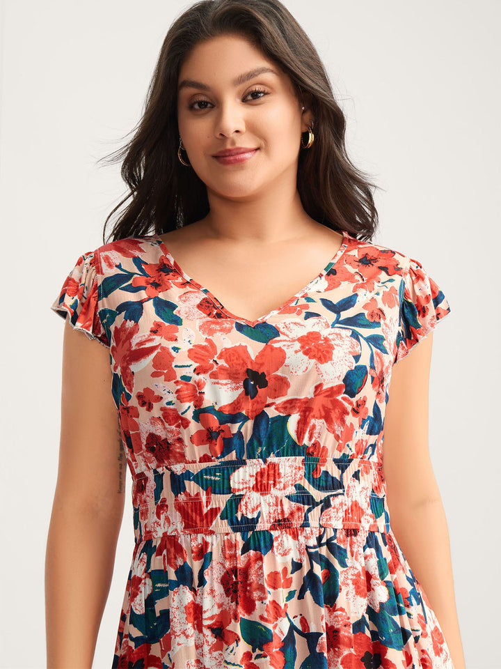 Floral Three-Layered Stretchy Waist Mini Dress