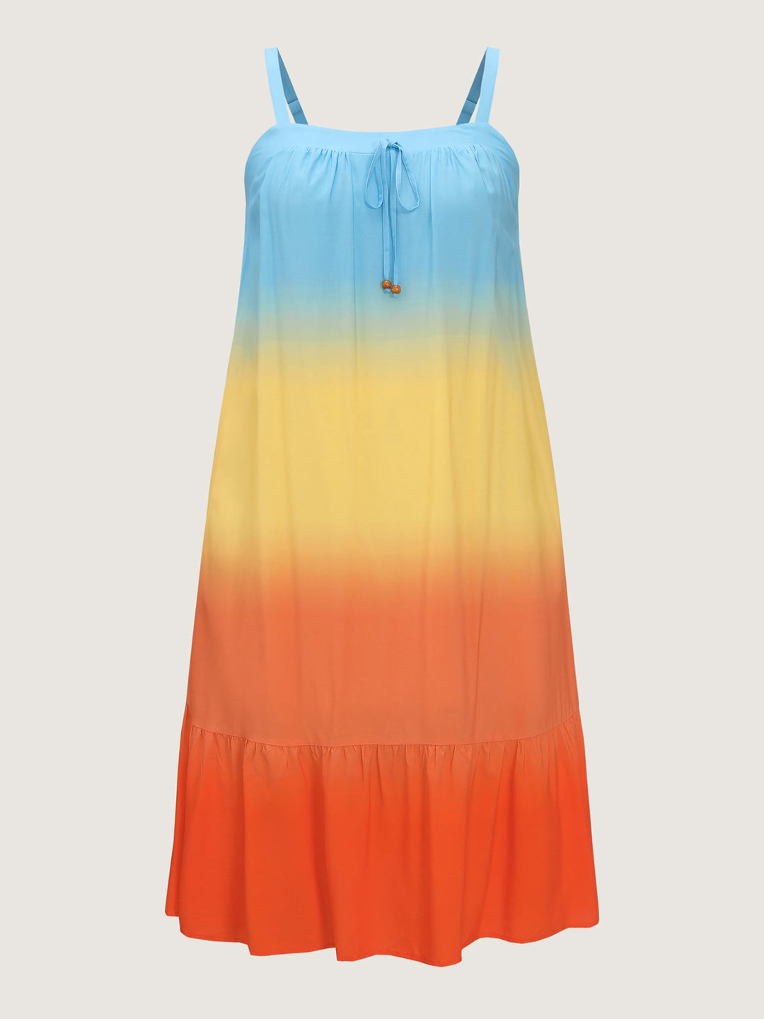 Ombre Drawstring Neckline Tiered Midi Dress