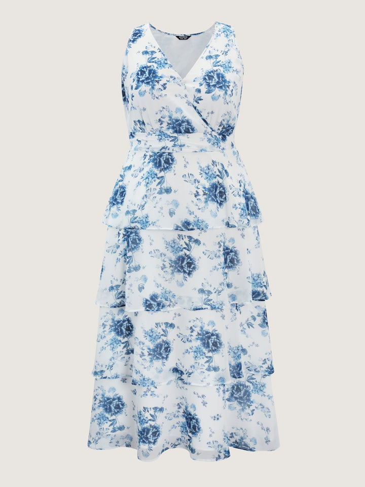 Floral Elegance Tiered V-Neck Maxi Dress