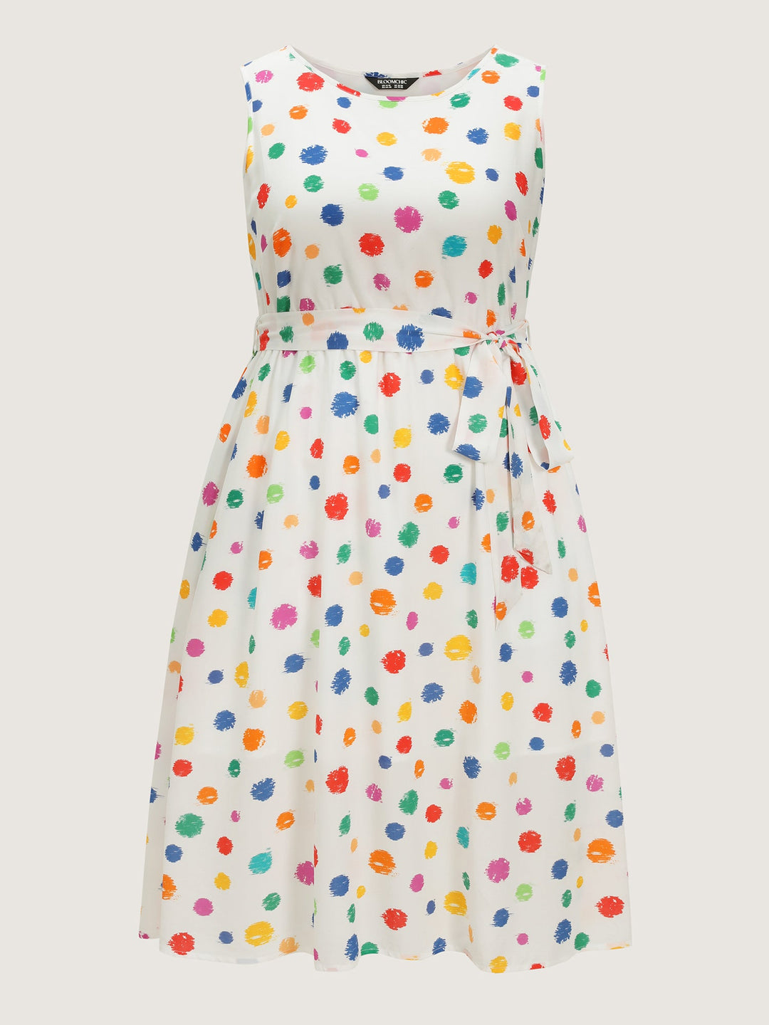 Colorful Polka Dot Waist Tie Midi Dress