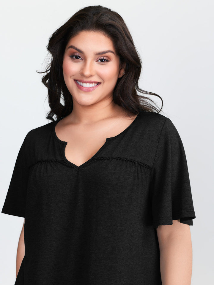 Supersoft Lace Trim Neckline Knit Top