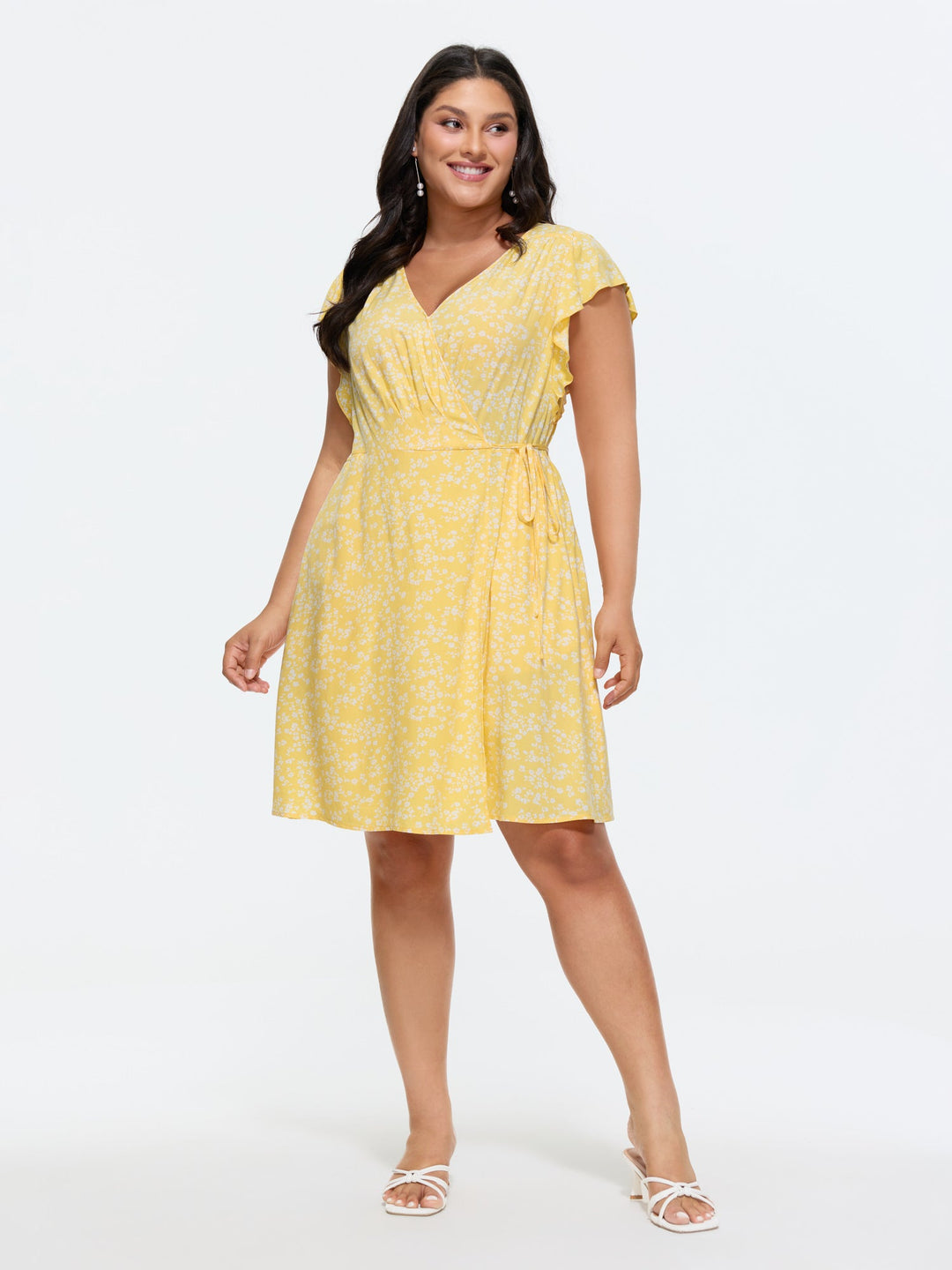 Rayon Floral Print Pleated Pockets Mini Dress