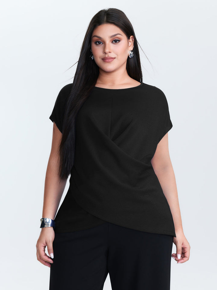 Twist-Front Boat Neckline Plain Knit Top