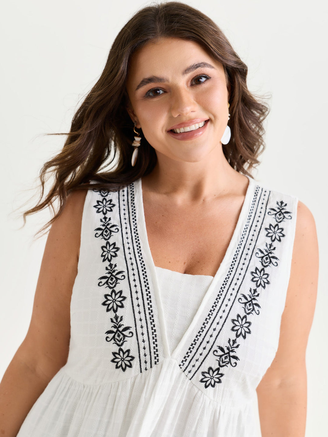 Pure Cotton Jacquard Embroidered Tank Top
