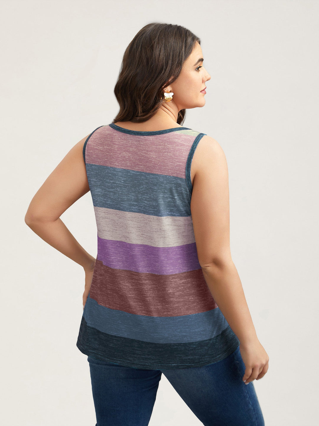 Multi-Color Stripes Off-Sleeves Vest