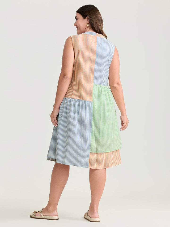 Pastel Stripe Collage Print Layered Mini Dress