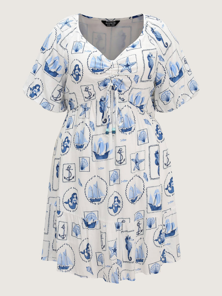 Vitamin-Sea Print Ruched Mini Dress