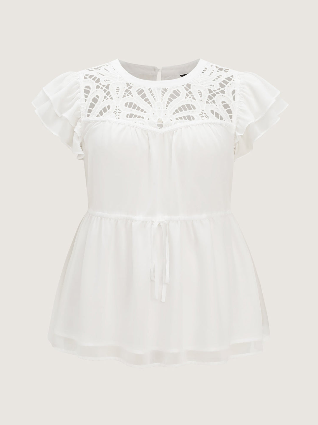 Cut Out Floral Neckline Plain Blouse