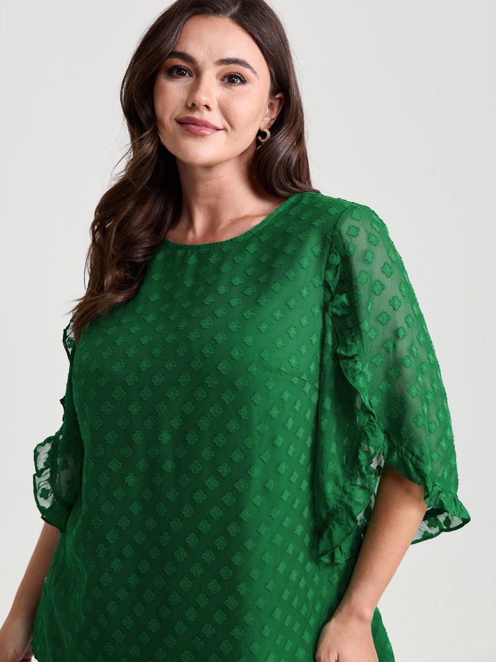Sheer Petal Ruffled Sleeve Textured Blouse