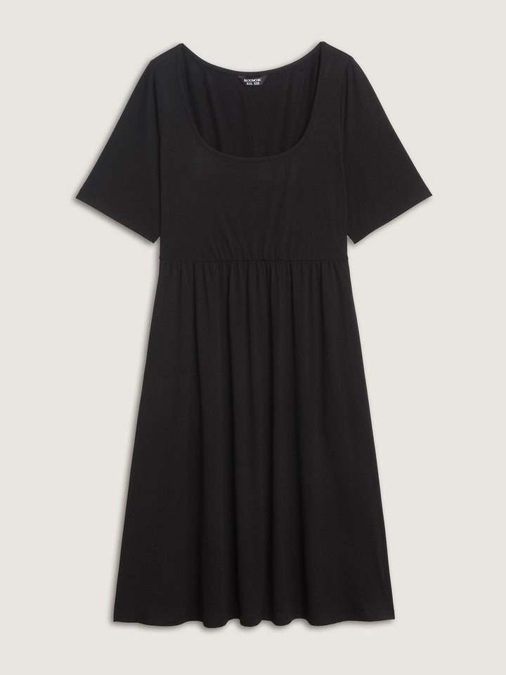 Supersoft Round Neckline Plain Midi Dress