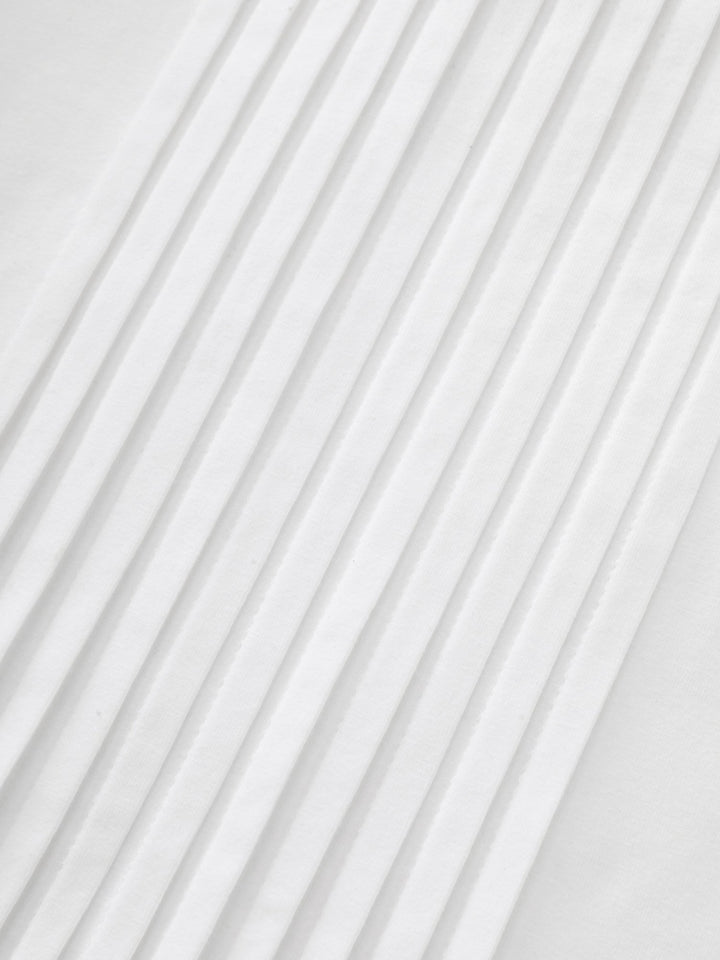Cotton Toothpick Pleated Plain Flared Sleeve T-Shirt