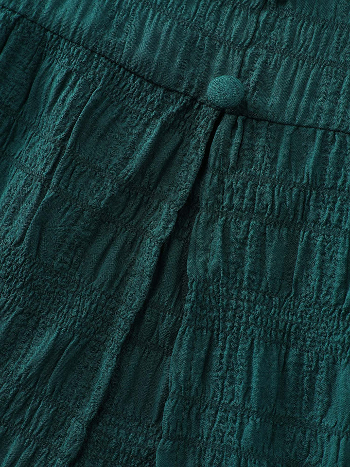 Textured Triangular Cinched-Waist Tiered Maxi Dress