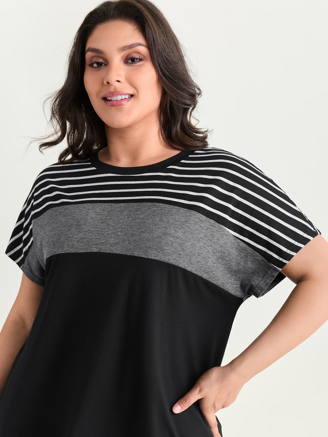 Supersoft Striped Print Color Contrast T-Shirt