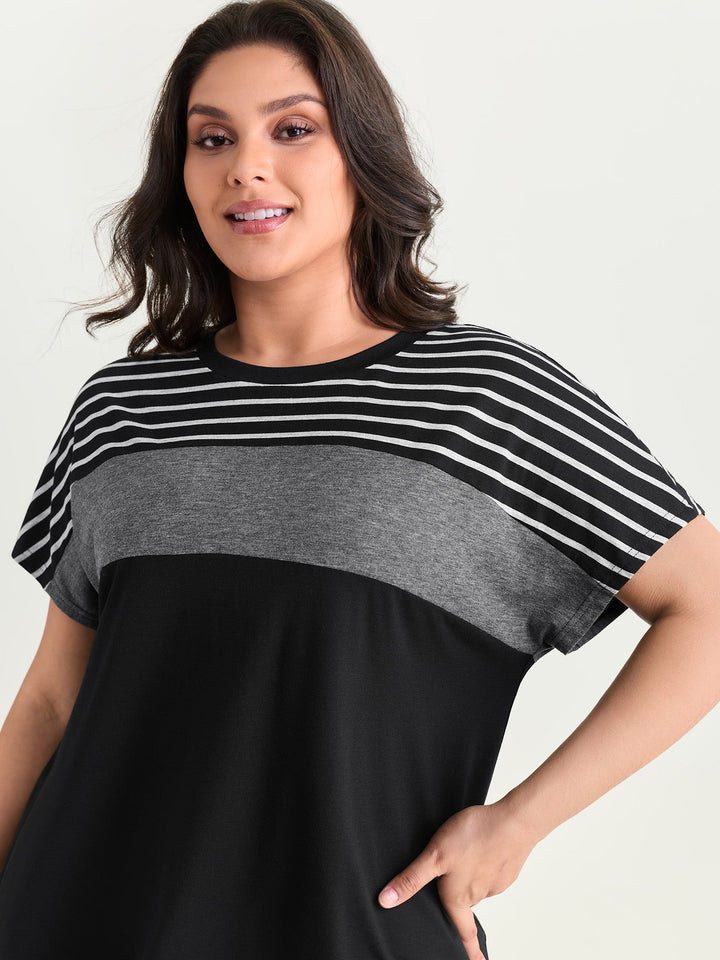 Supersoft Striped Print Color Contrast T-Shirt