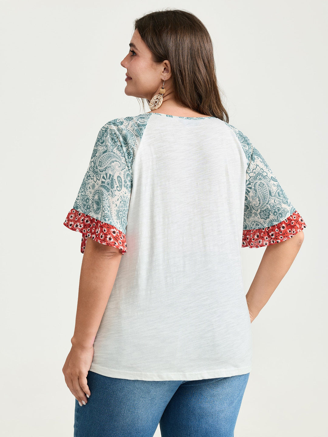Pure Cotton Floral Sleeve Knotted T-Shirt