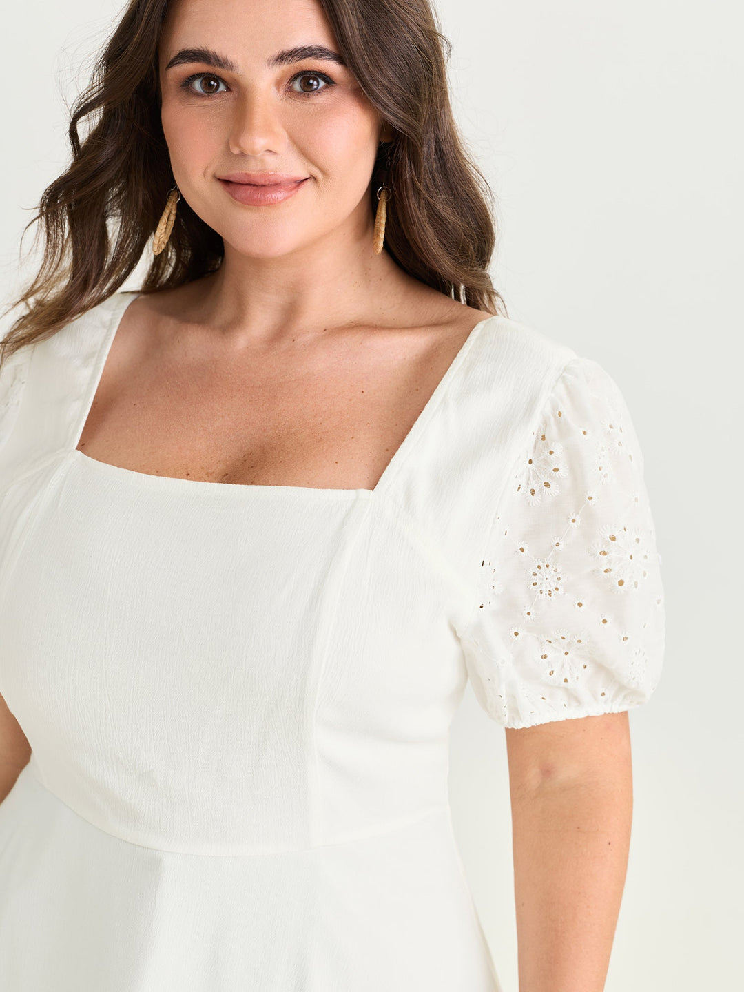 Cotton Floral Eyelet Trim Fit And Flare Blouse