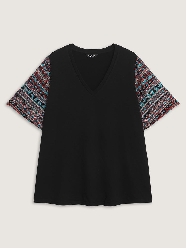 Colorful Boho Sleeve V-Neck Blouse