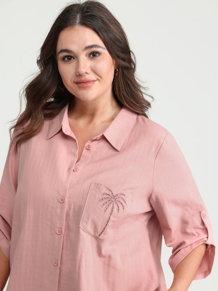 Tropical Embroidered Button-Down Shirt