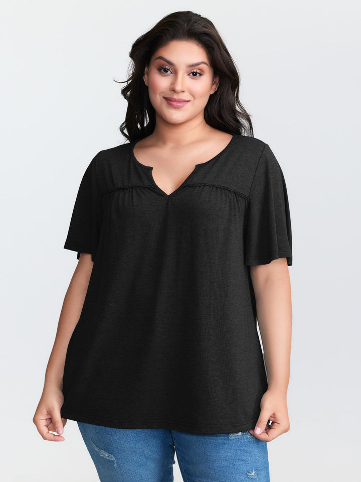 Supersoft Lace Trim Neckline Knit Top