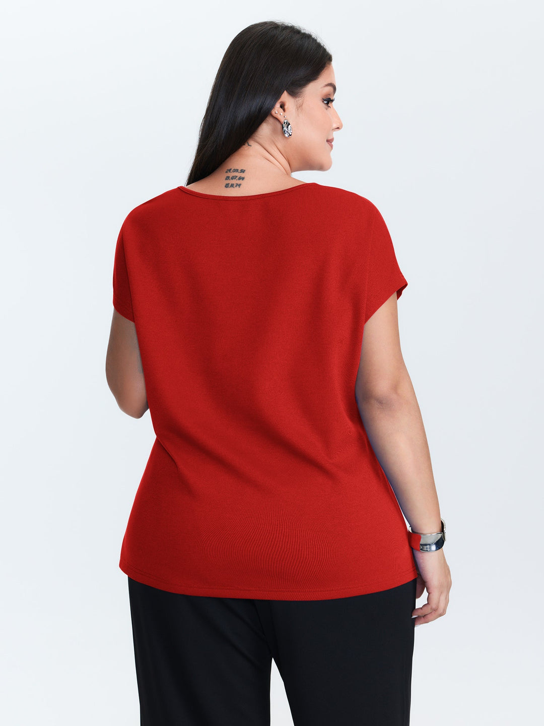 Twist-Front Boat Neckline Plain Knit Top