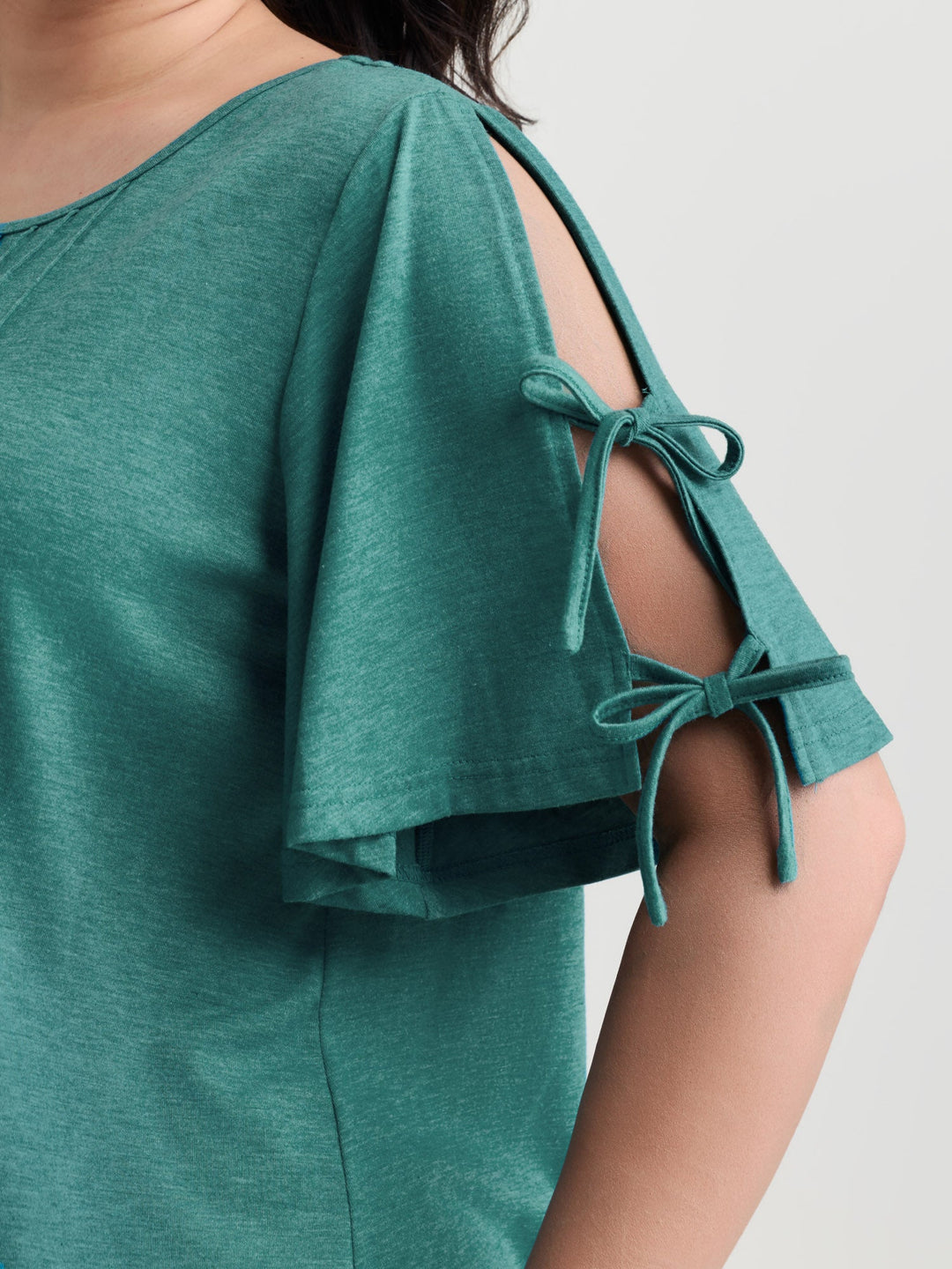 Supersoft Pleated Knot-Tie Sleeve T-Shirt