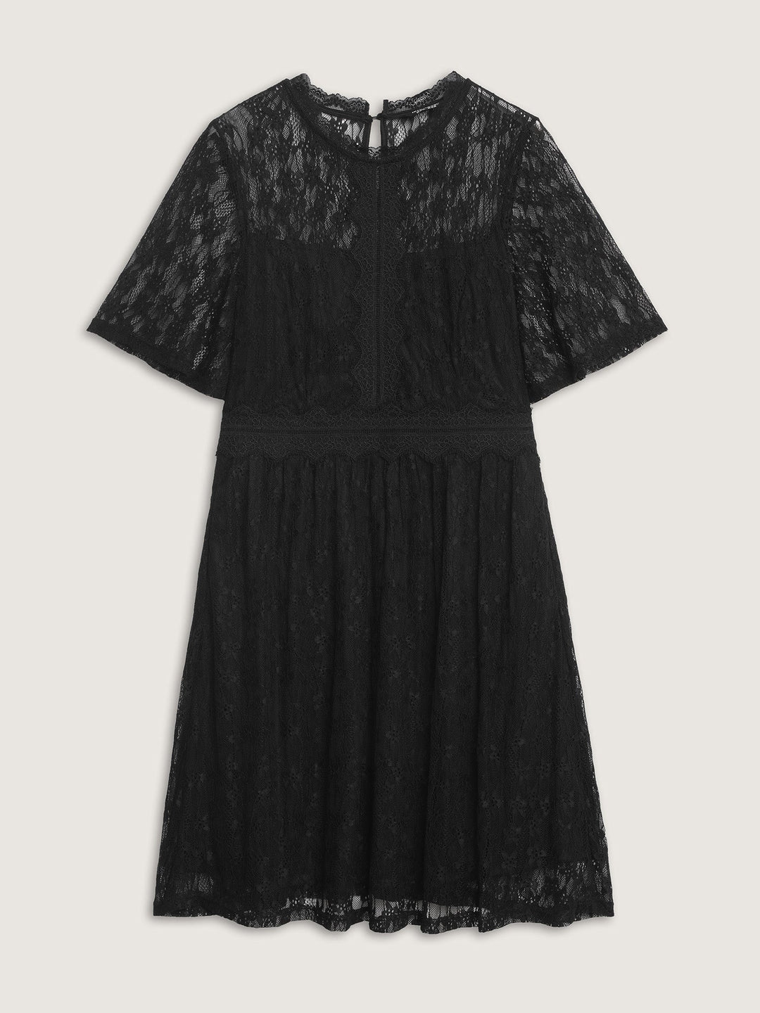 Star Lace Trim Shirred Waist Mini Dress
