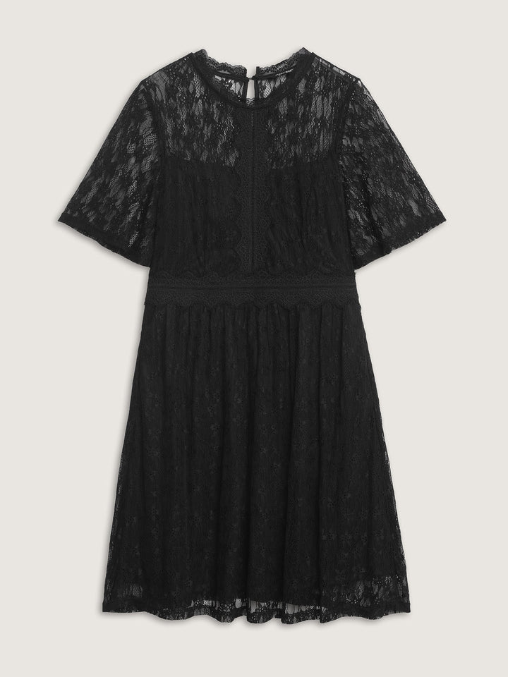Star Lace Trim Shirred Waist Mini Dress