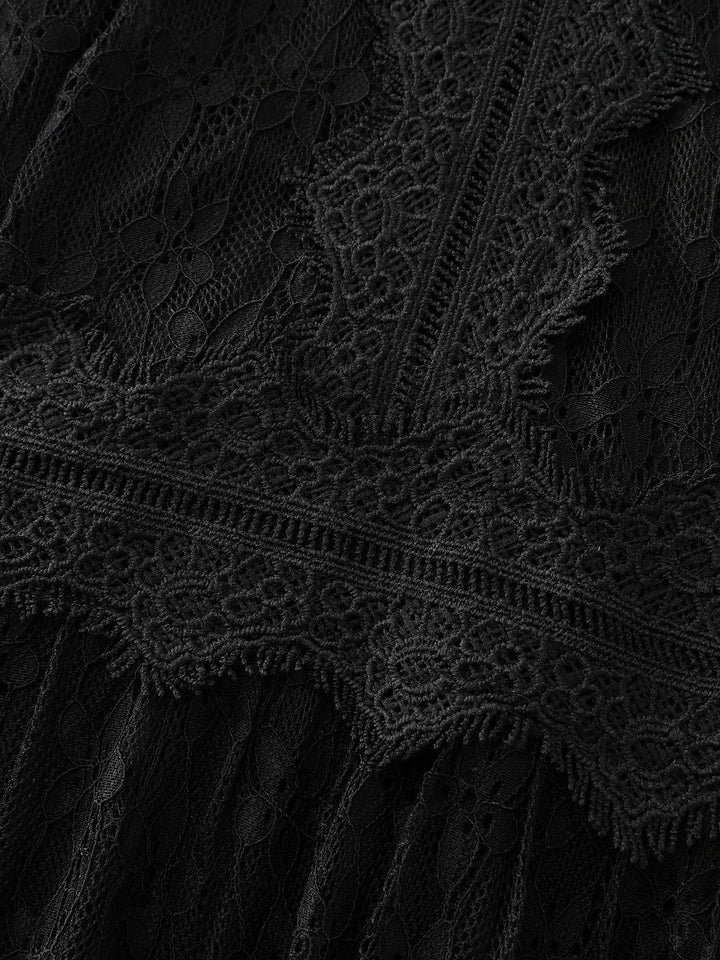 Star Lace Trim Shirred Waist Mini Dress