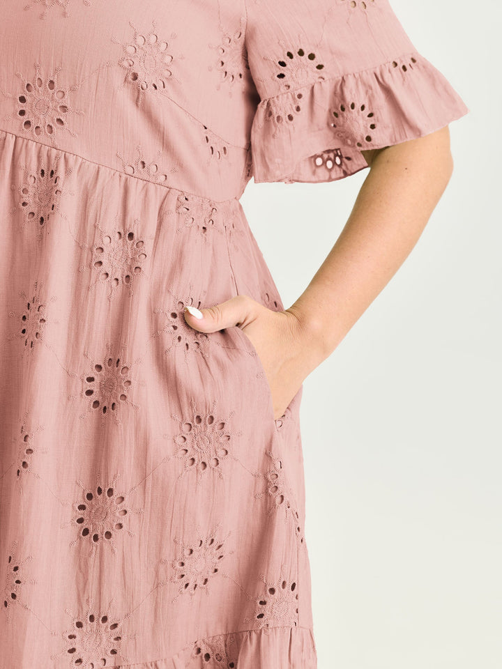 Eyelet Embroidered Ruffled Sleeve Mini Dress