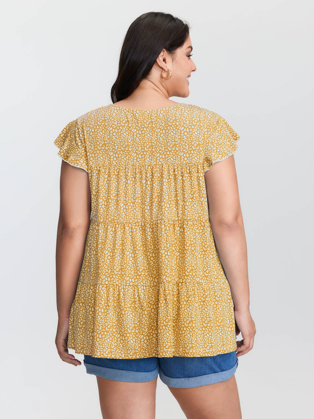 Leopard Print Tiered Flutter Sleeve Knit Top