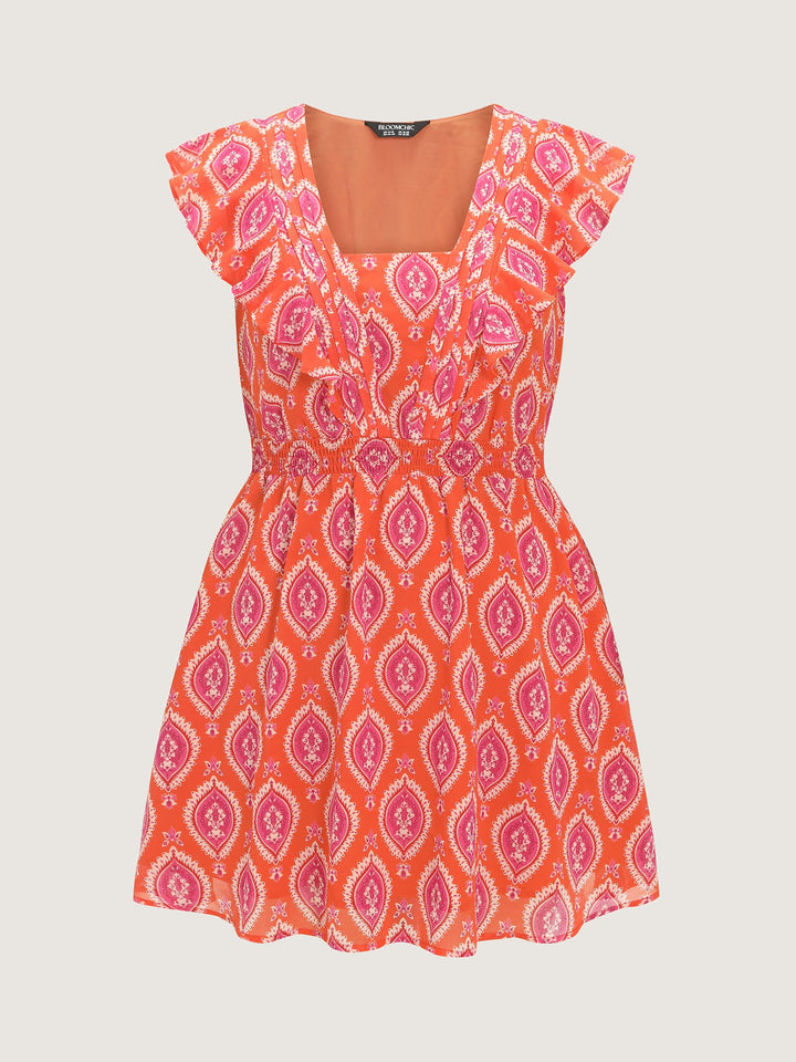 Geometric Print Toothpick Pleat Mini Dress